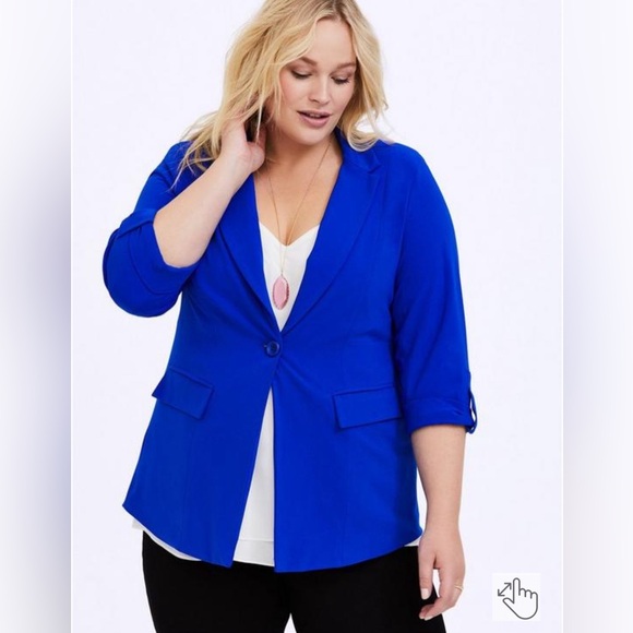 Torrid Blue Electric Long Lined Studio Crepe Blazer Size 1X - Picture 1 of 14